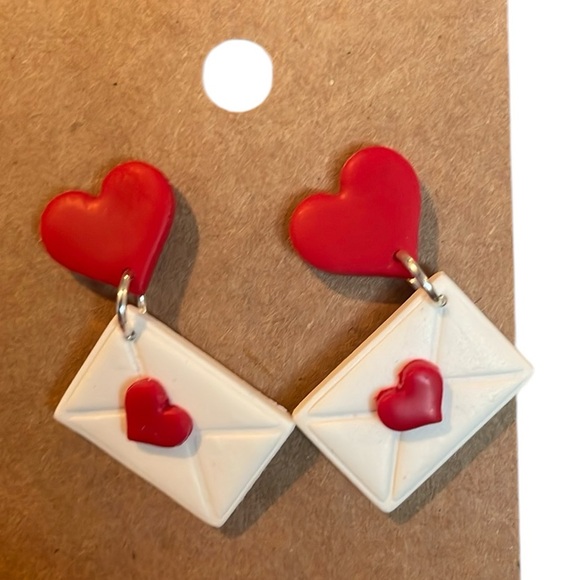 Jewelry - NWT Valentines Day Clay Earrings Heart Envelopes